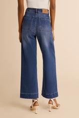 Womens Blue Cropped High Waisted Jeans | CicyBell