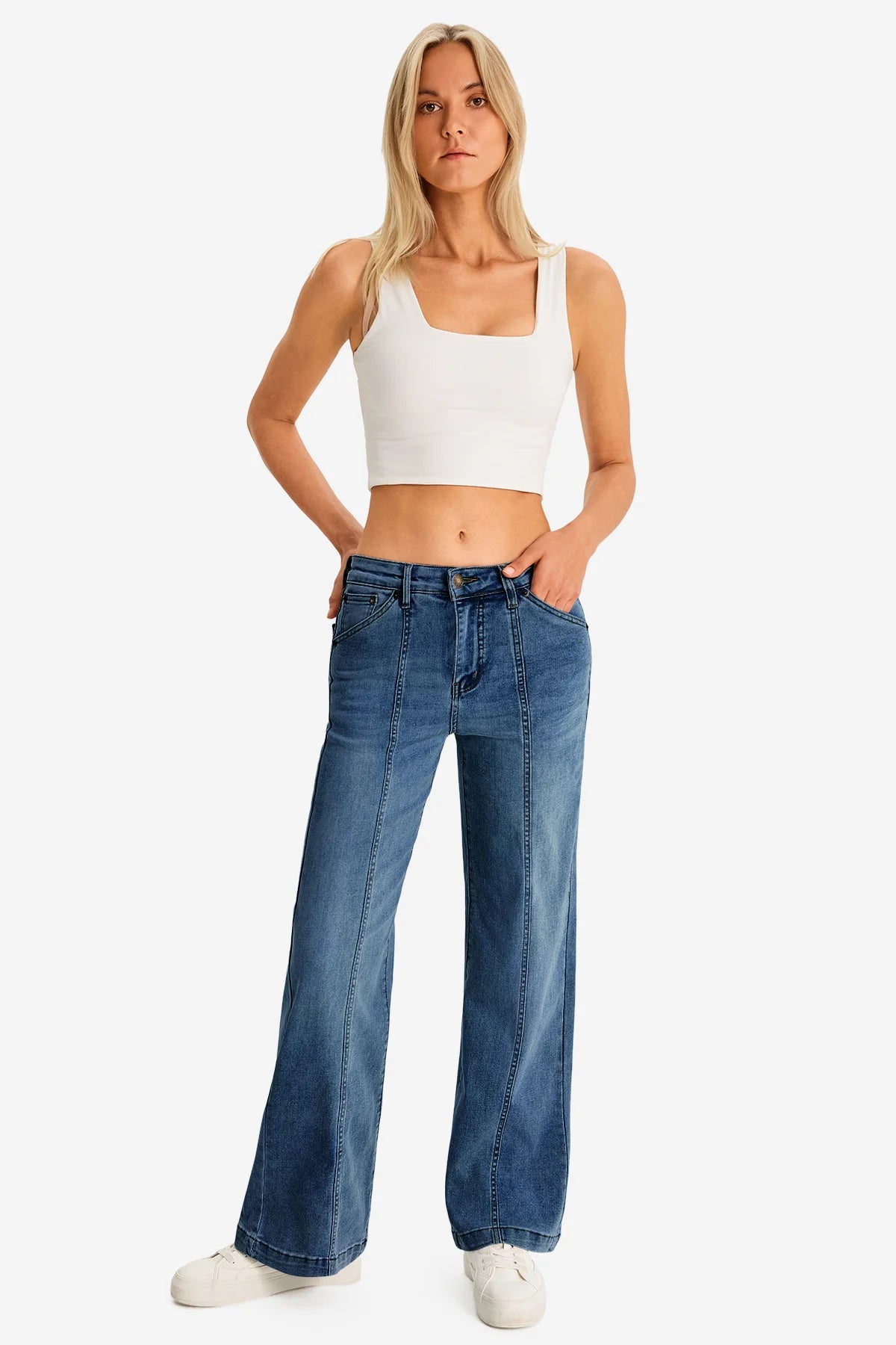 Womens Blue High-Waisted Jeans