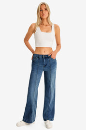 Womens Blue High-Waisted Jeans