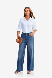 Womens Blue Wide Leg Jeans