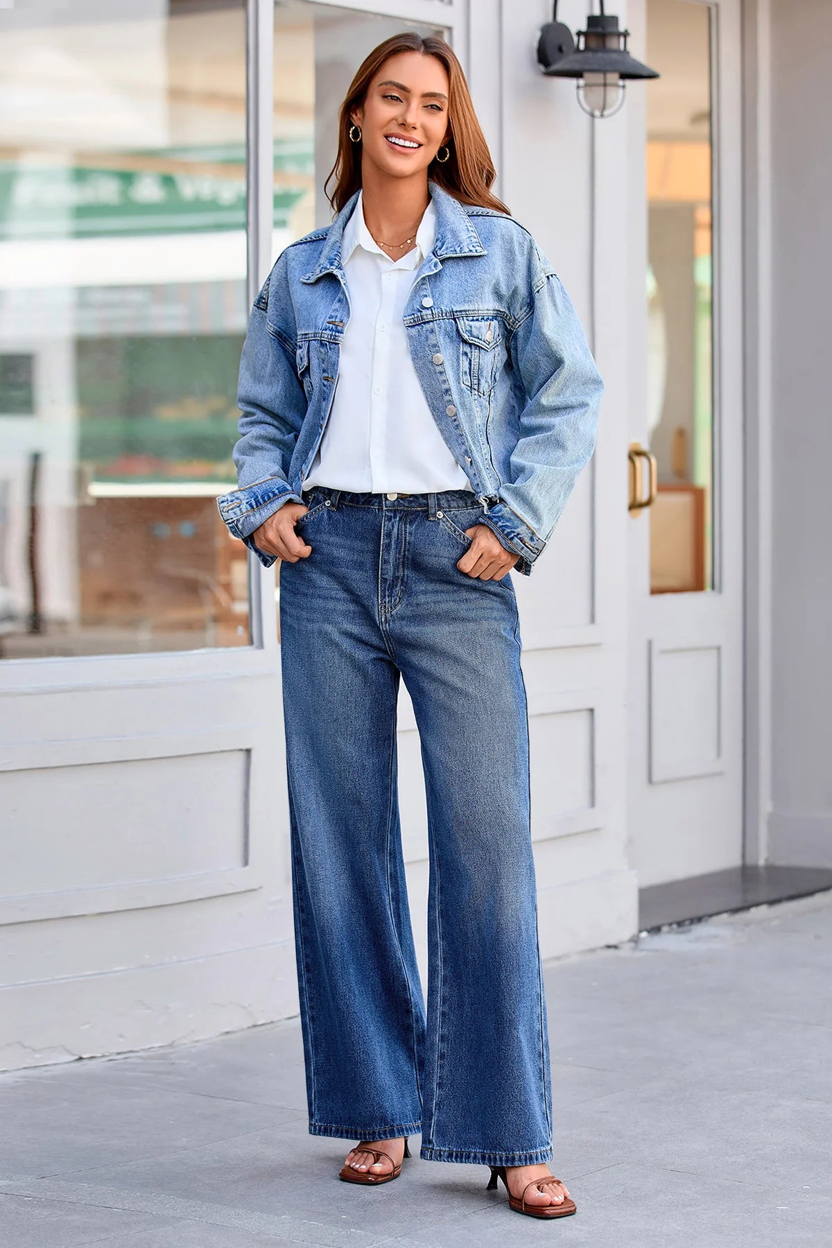 Womens Blue High-Waisted Jeans