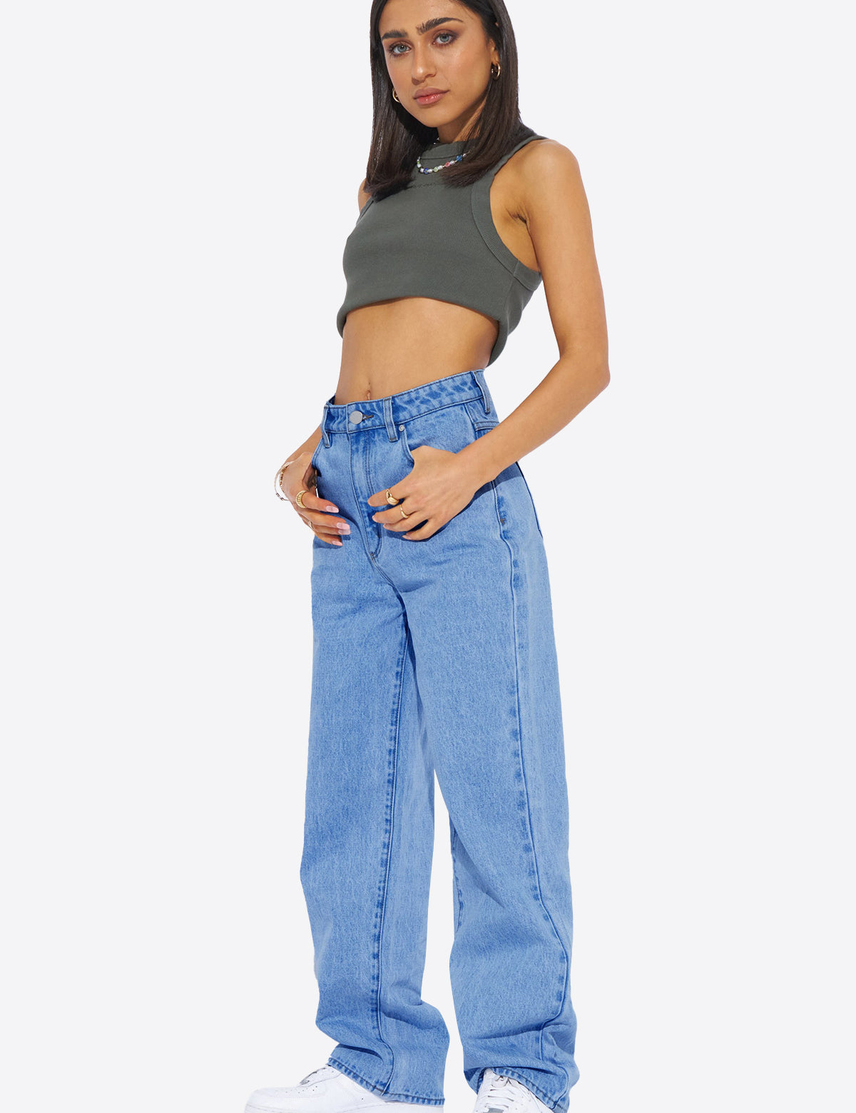 Womens Blue High Waisted Jeans 1