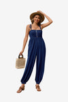 Womens Blue Smocked Jumpsuits 1