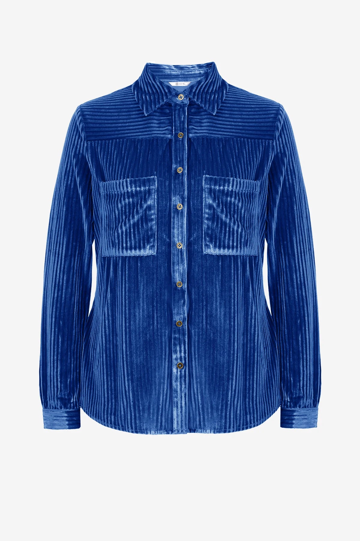 Womens Blue Velvet Button Down Shirt | CicyBell
