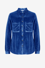Womens Blue Velvet Button Down Shirt | CicyBell