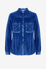 Womens Blue Velvet Button Down Shirt | CicyBell