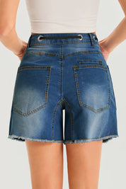 Womens Blue Drawtring Mid Waist Denim Shorts 2