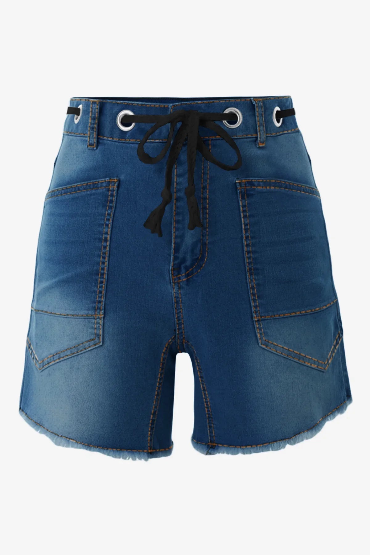 Cicy Bell Womens Blue Drawtring Mid Waist Denim Shorts