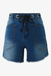 Cicy Bell Womens Blue Drawtring Mid Waist Denim Shorts