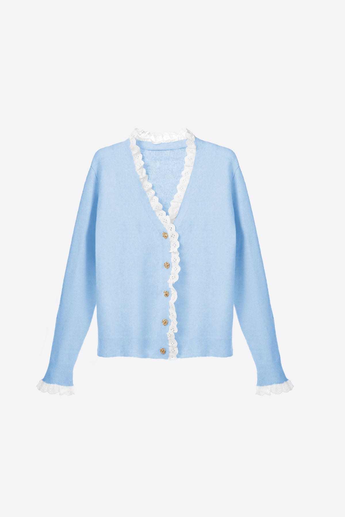 Womens Blue  Lace V Neck Sweaters | CicyBell