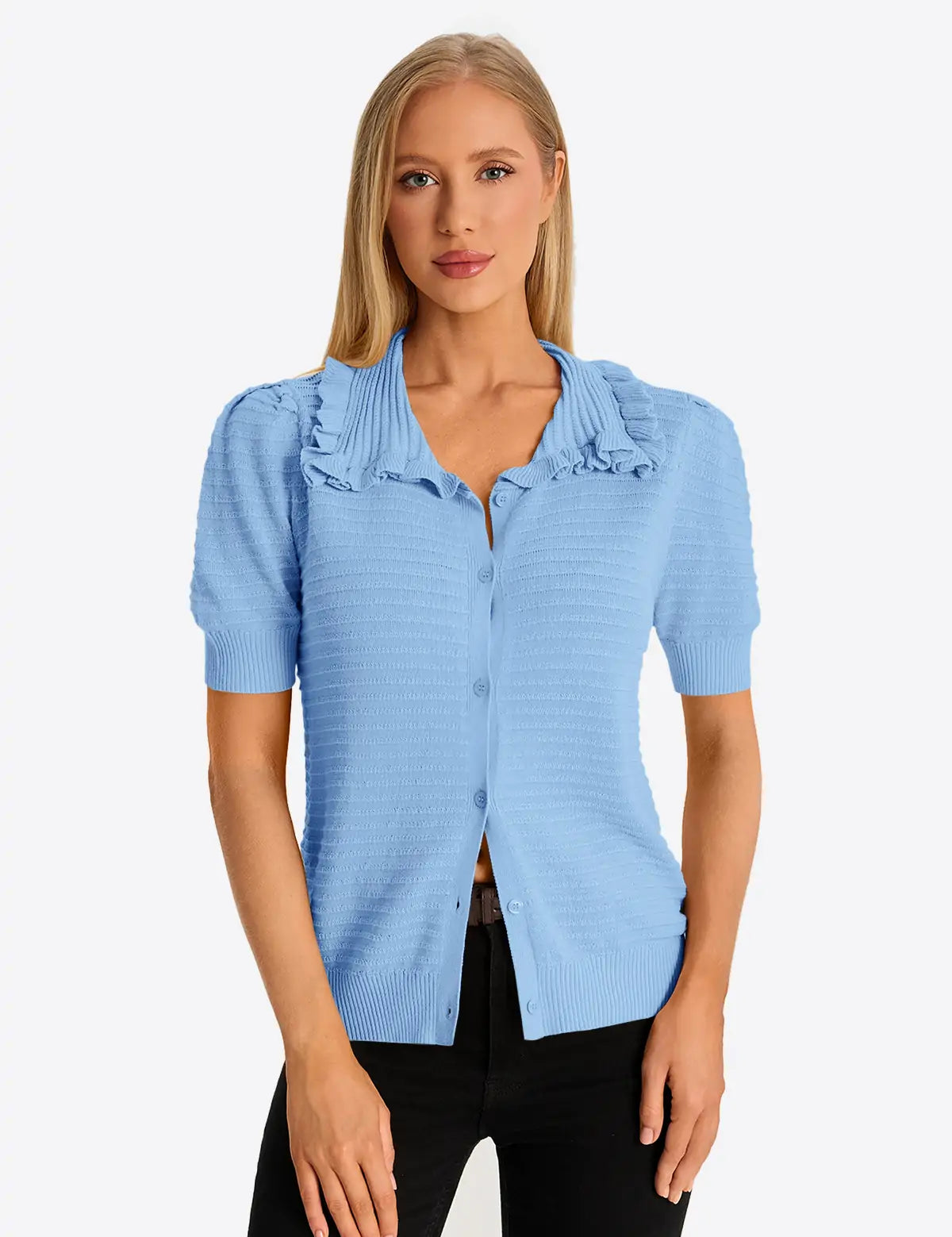 Blue Ruffle Peter Pan Collar Cardigan Sweater 1