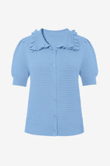 Cicy Bell Blue Ruffle Peter Pan Collar Cardigan Sweater
