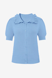 Cicy Bell Blue Ruffle Peter Pan Collar Cardigan Sweater