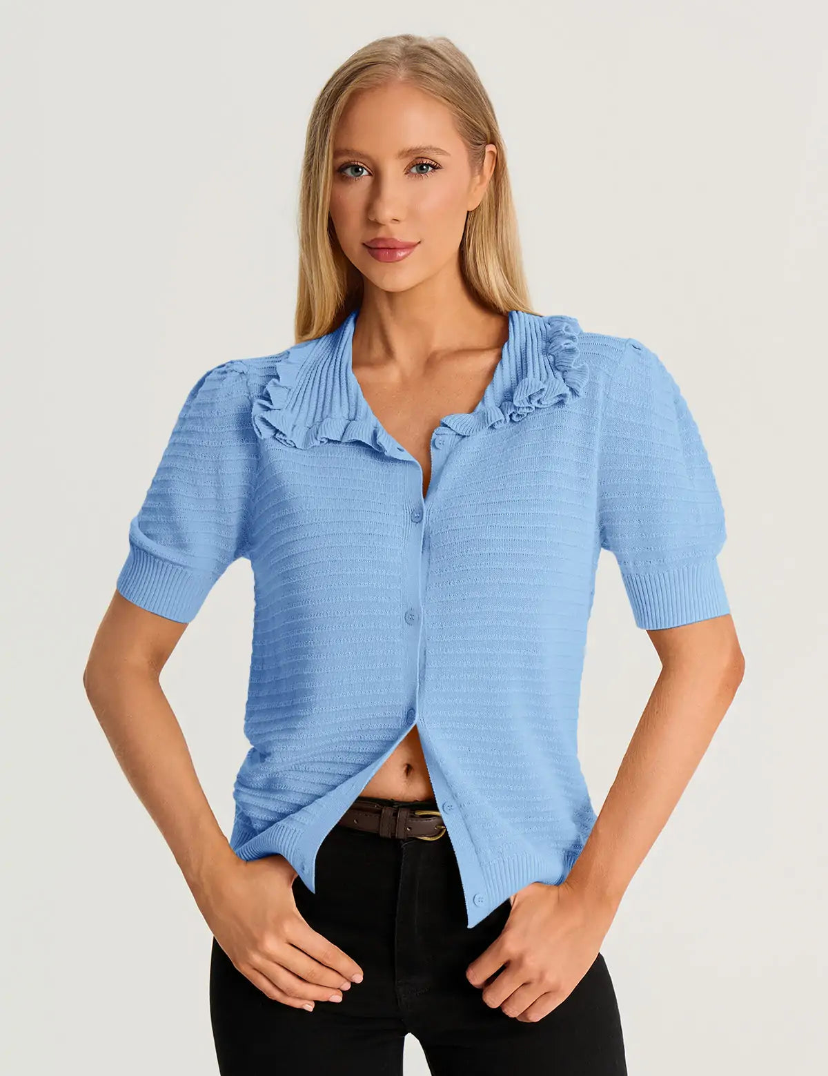 Blue Ruffle Peter Pan Collar Cardigan Sweater 2