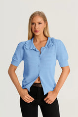 Blue Ruffle Peter Pan Collar Cardigan Sweater 2