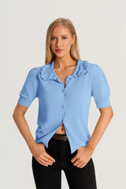 Blue Ruffle Peter Pan Collar Cardigan Sweater 2