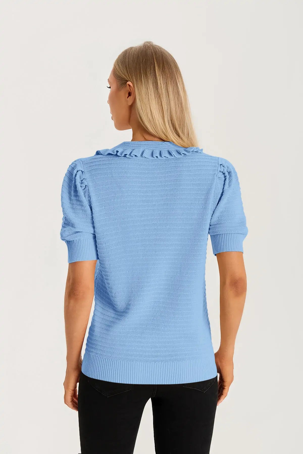 Cicy Bell Blue Ruffle Peter Pan Collar Cardigan Sweater