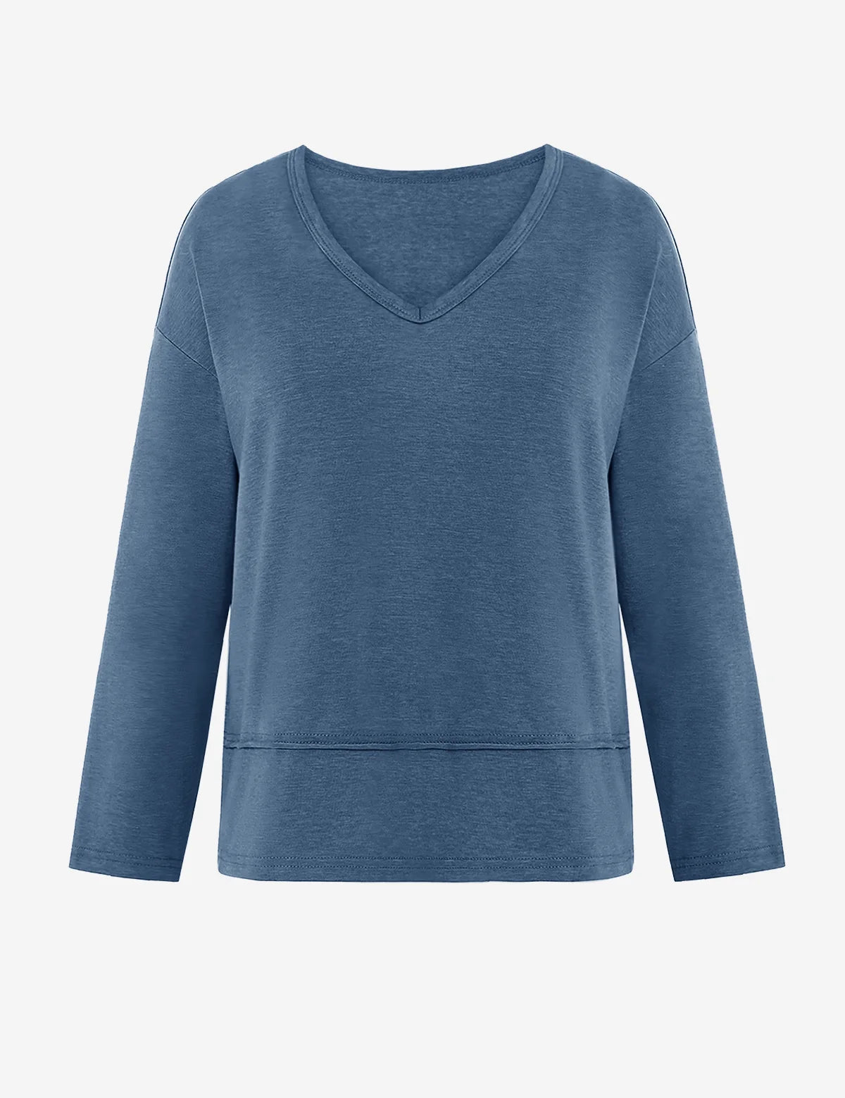 Womens Bluish Gray V Neck Casual Flowy Tops 2