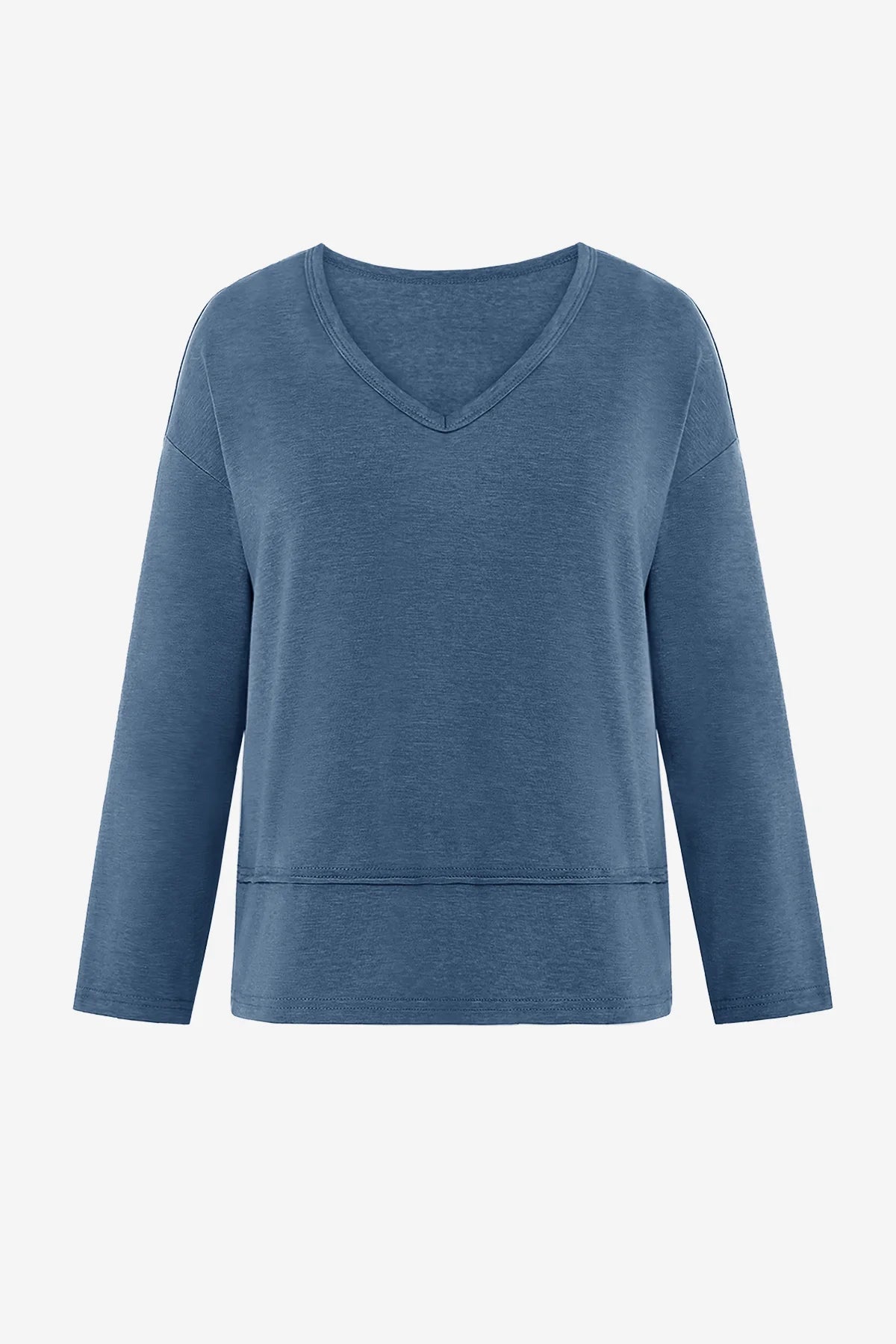 Womens Bluish Gray V Neck Casual Flowy Tops 2