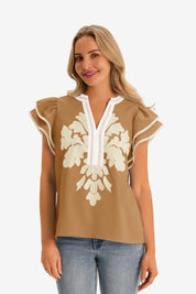 Womens Brown Ruffle Blouses 1