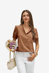 Womens Brown Puff Short Sleeve Blouses 1