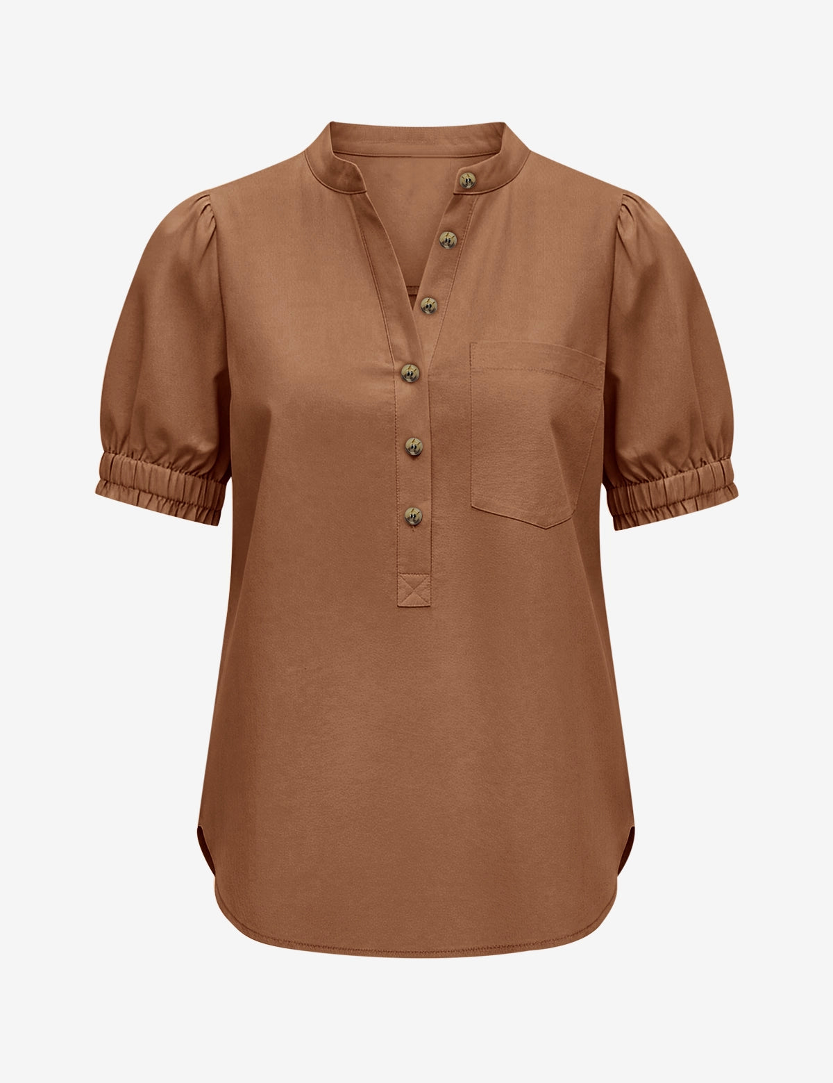 Womens Brown Puff Short Sleeve Blouses 2