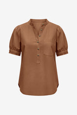 Womens Brown Puff Short Sleeve Blouses 2