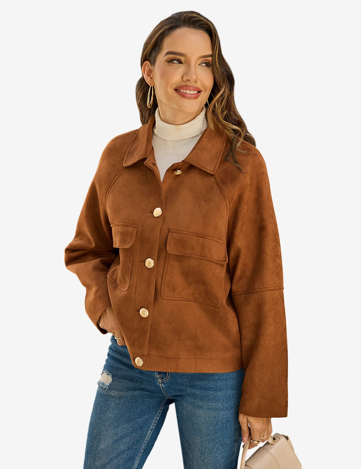 Womens Brown Faux Suede Leather Jacket 1