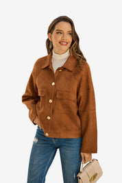 Womens Brown Faux Suede Leather Jacket 1