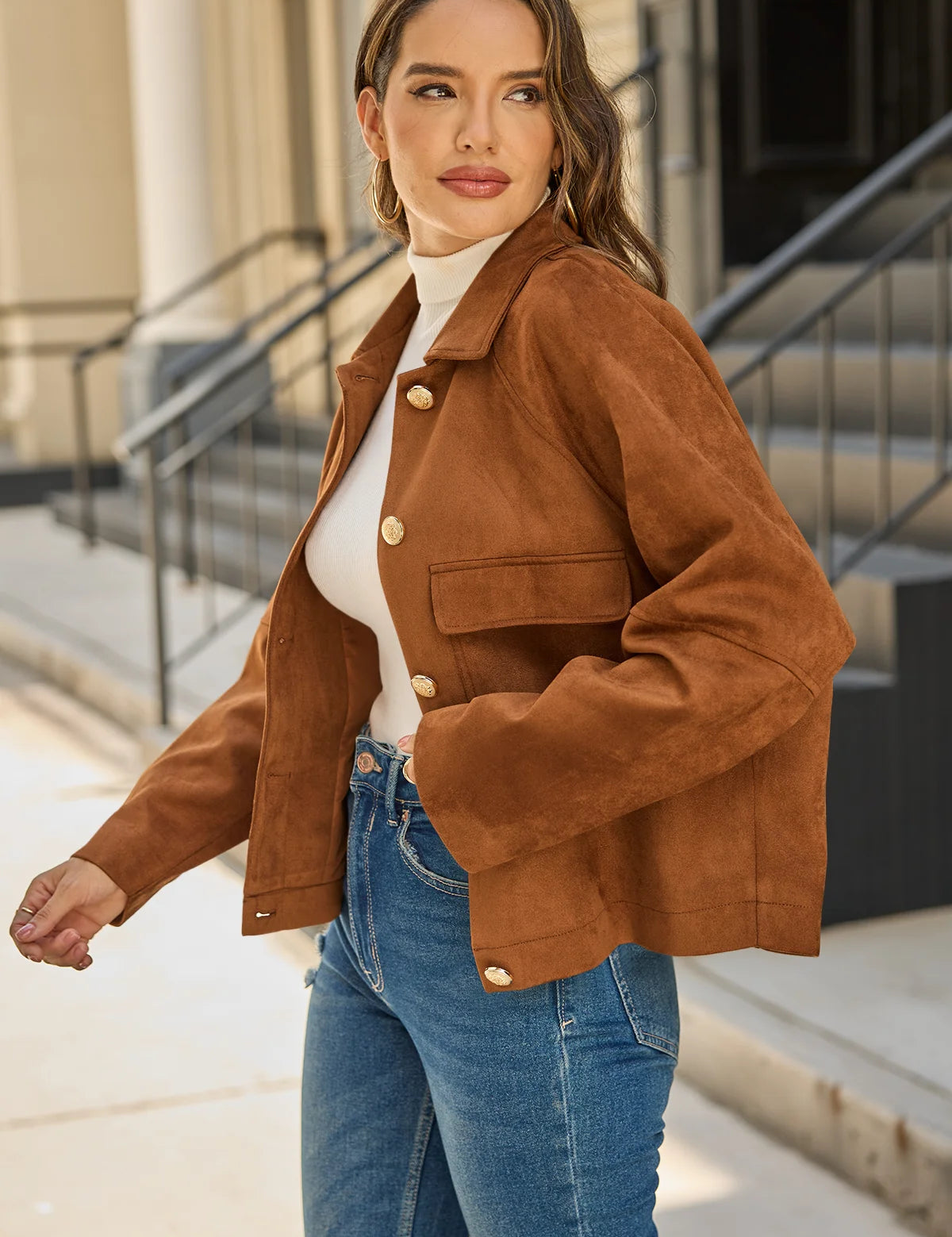 Womens Brown Faux Suede Leather Jacket 2