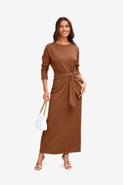 Womens Brown Long Sleeve Maxi Dress | CicyBell