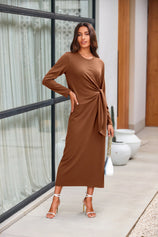 Womens Brown Long Sleeve Maxi Dress | CicyBell