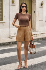 Womens Brown Wide Leg Dressy Shorts | CicyBell