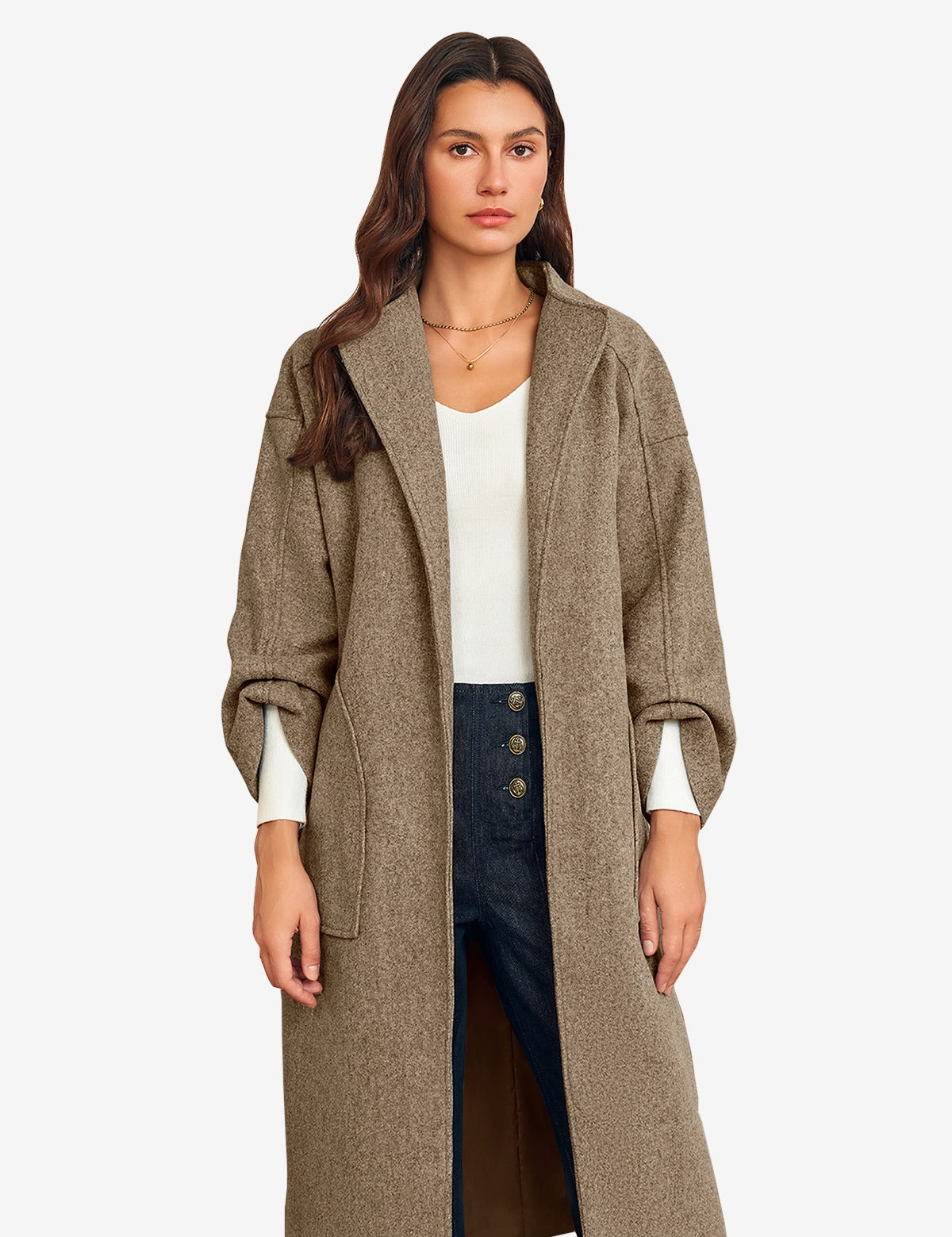 Womens Brown Long Pea Coats 1