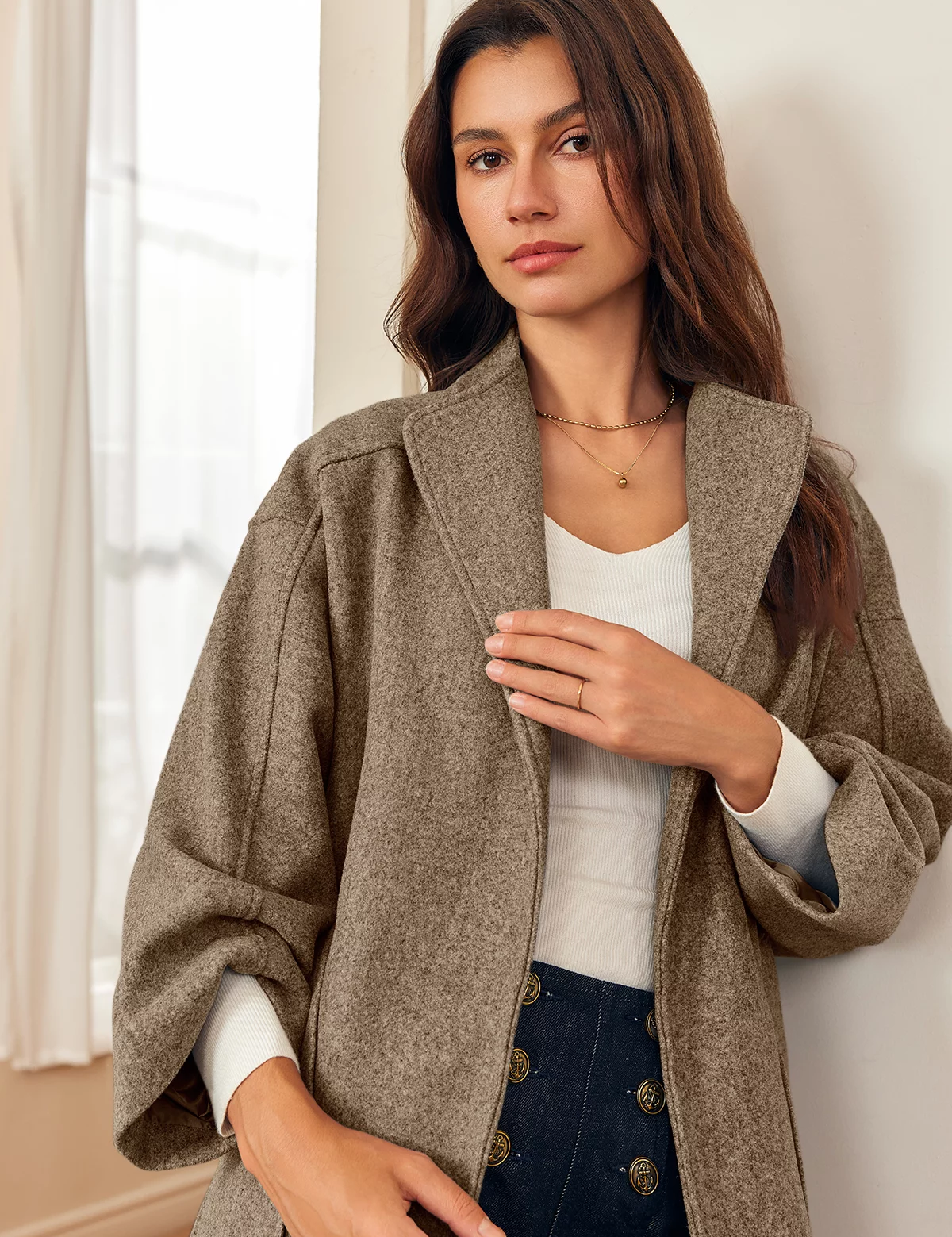 Womens Brown Long Pea Coats 2