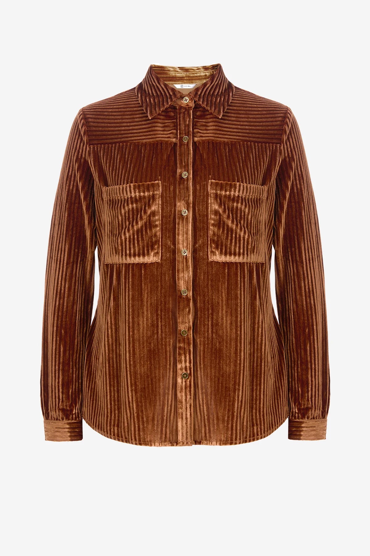 Womens Brown Velvet Button Down Shirt | CicyBell