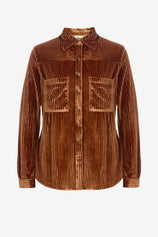 Womens Brown Velvet Button Down Shirt | CicyBell