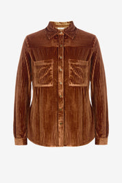 Womens Brown Velvet Button Down Shirt | CicyBell