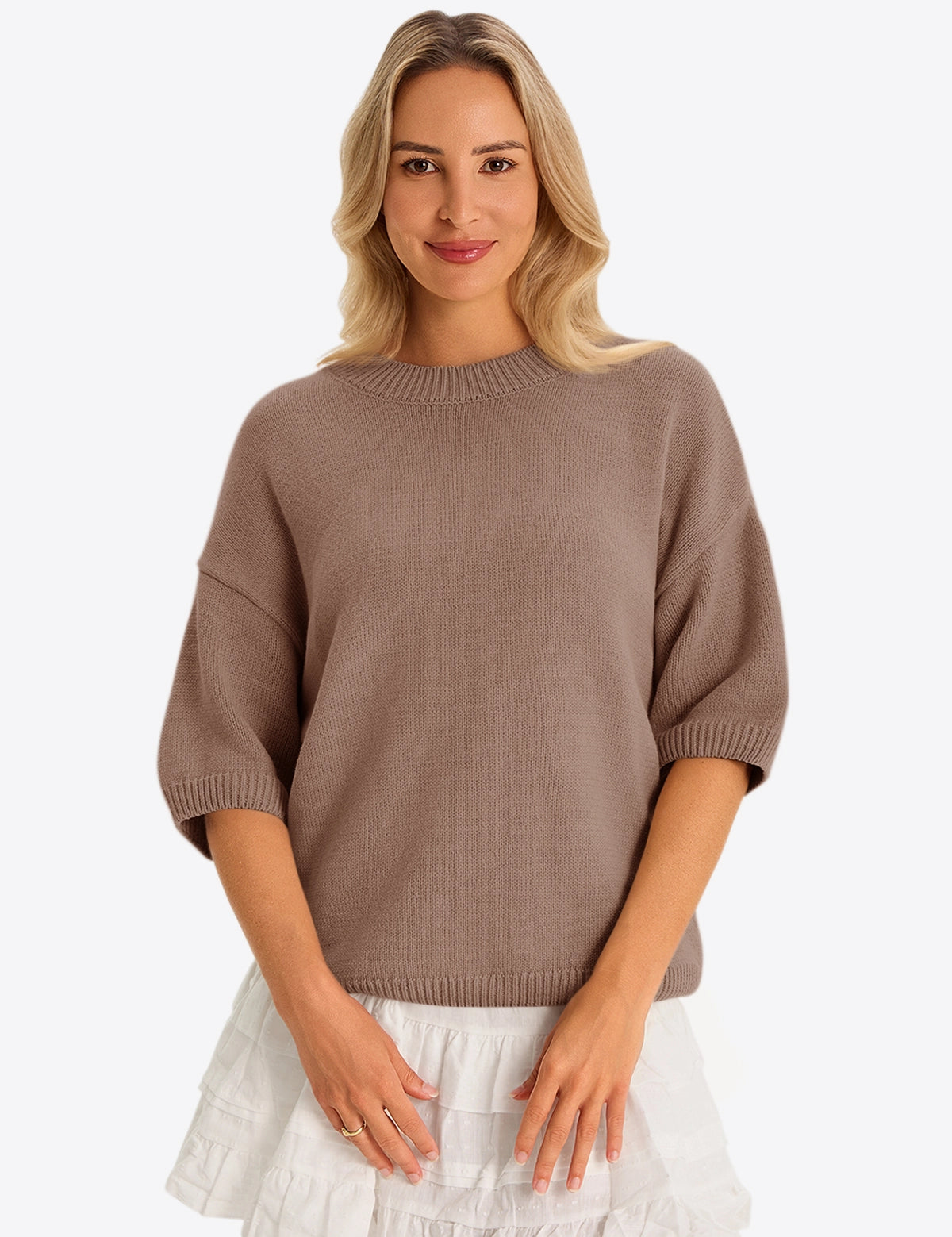 Womens Brown Half Sleeve Sweaters 1