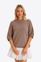 Womens Brown Half Sleeve Sweaters 1
