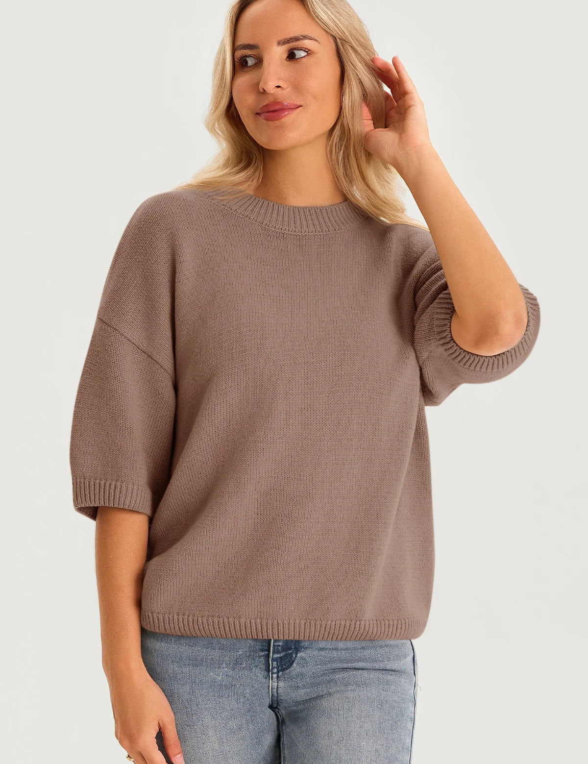 Womens Brown Half Sleeve Sweaters 2