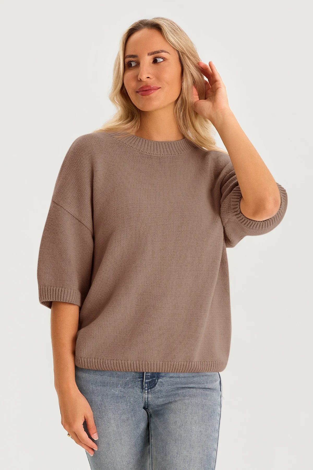 Womens Brown Half Sleeve Sweaters 2