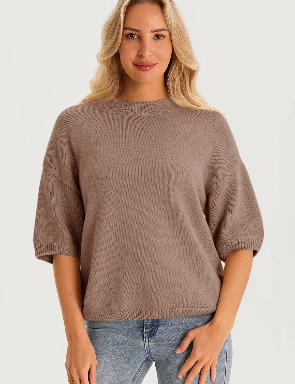 Womens Brown Half Sleeve Sweaters 3