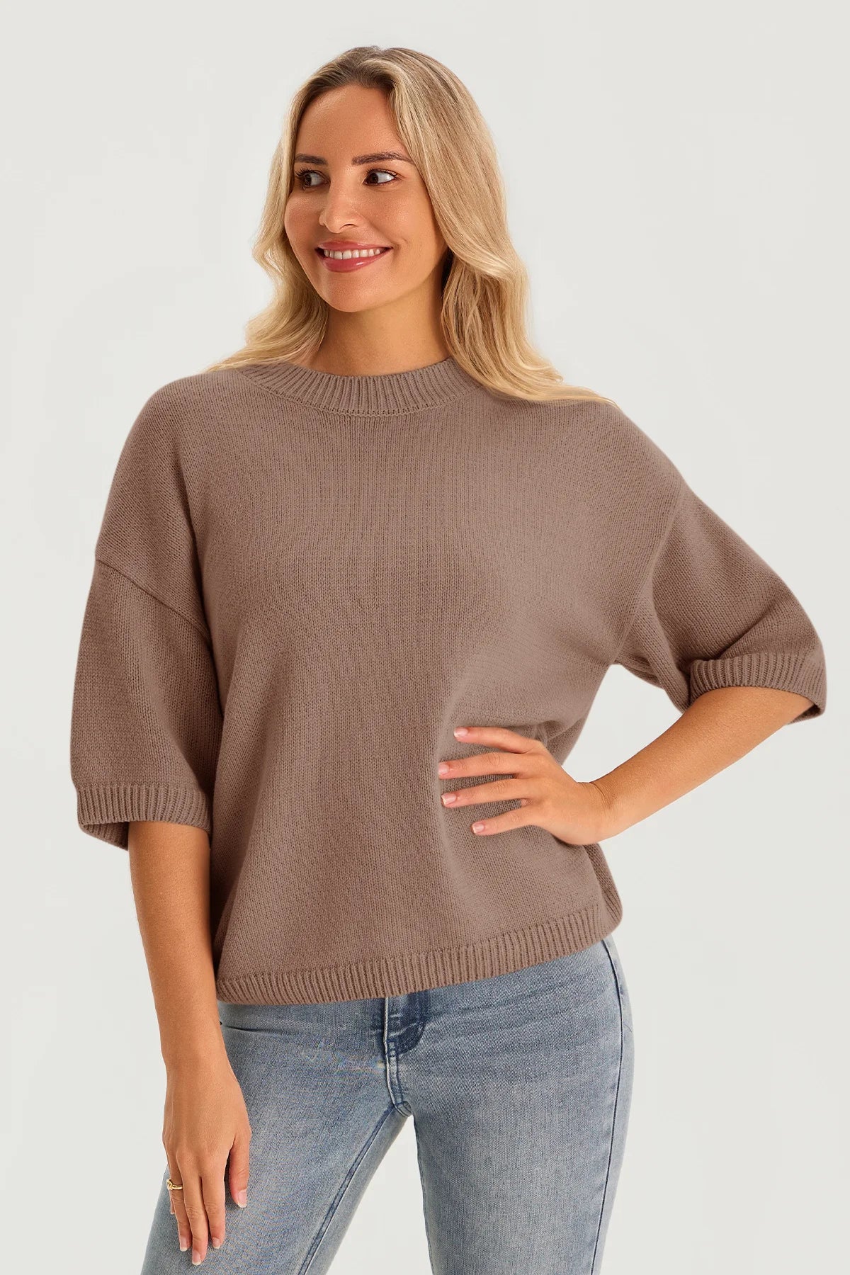 Womens Brown Half Sleeve Sweaters | CicyBell