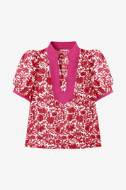 Womens Rose Red Puff Sleeve Blouses | CicyBell