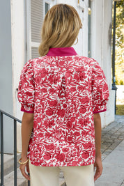 Womens Rose Red Puff Sleeve Blouses 3