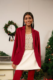 Womens Burgundy Casual Work Blazers 1