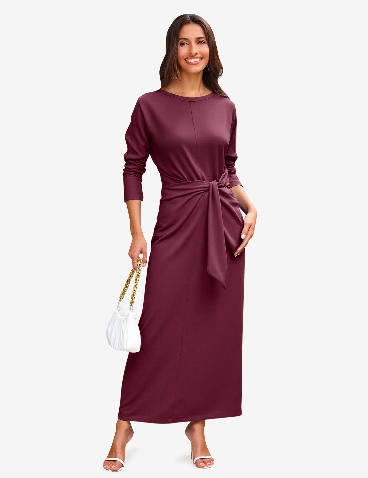 Womens Burgundy Long Sleeve Maxi Dress 1