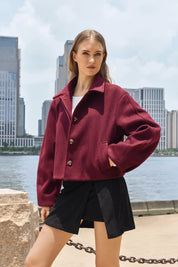 Womens Burgundy Cropped Pea Coat 1