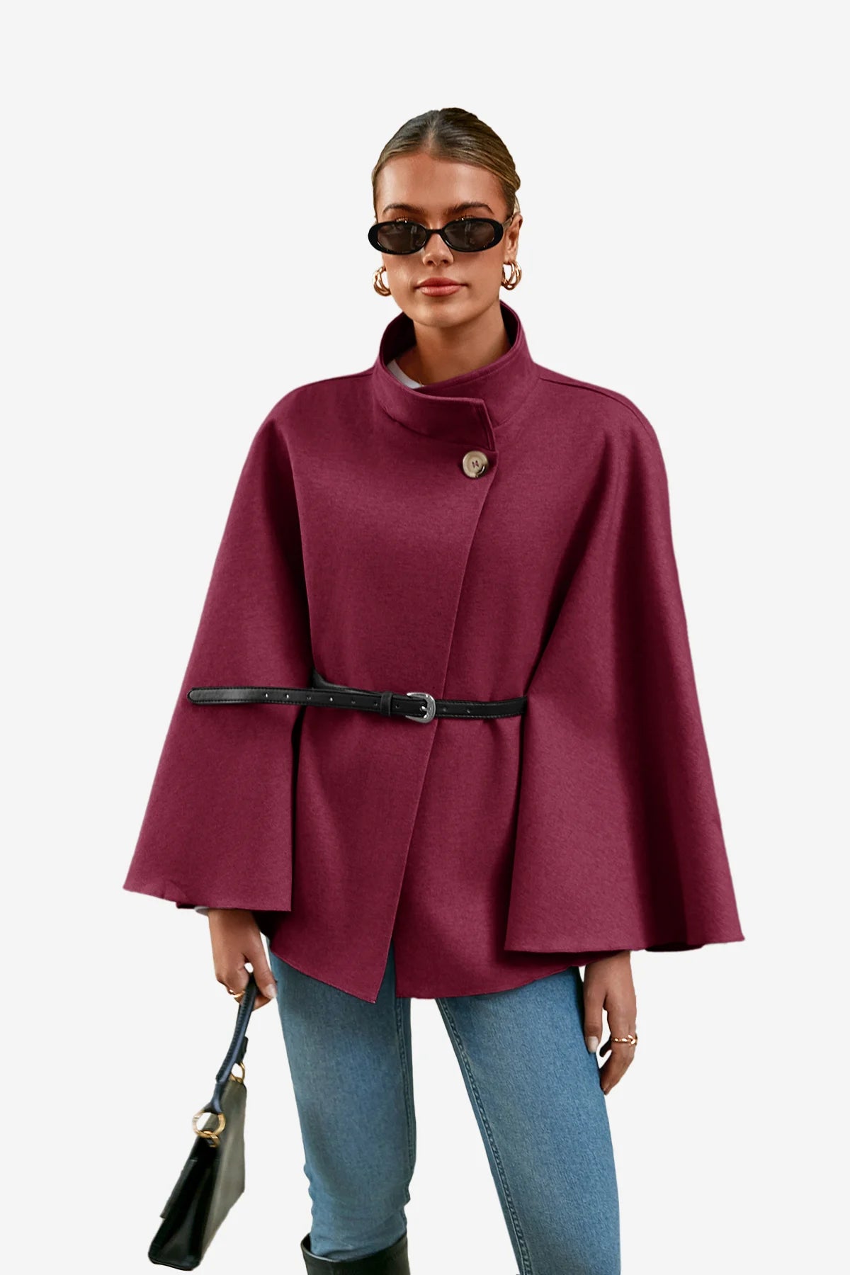 Womens Burgundy Batwing Sleeve Coats 1